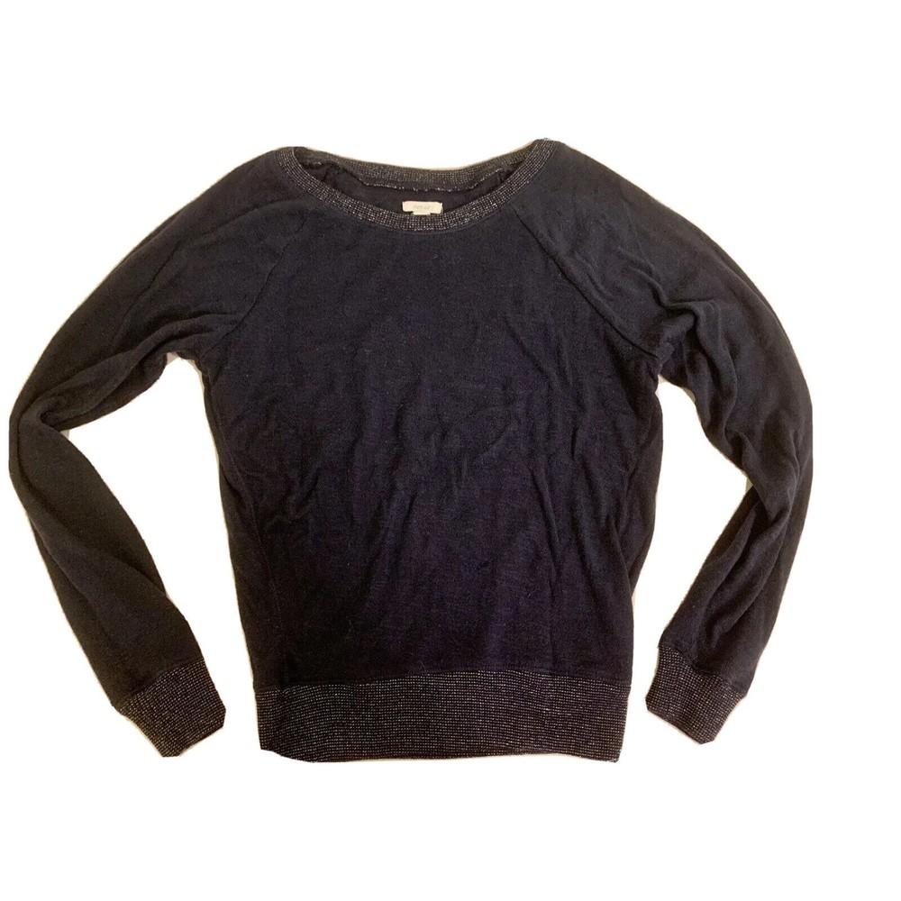 Aerie Womens Sweater XS TP Blue Long Sleeve With Sparkle Sleeves Knit Pullover